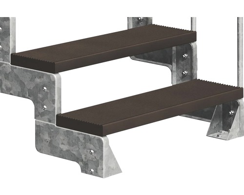 Tvåstegstrappa med ram av galvaniserat stål och steg med ribbad profil