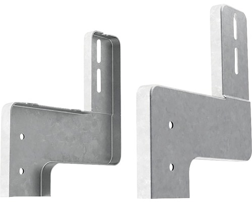 Detaljvy av två metallväggfästen med fästhål