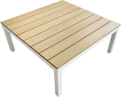 Fyrkantigt trädgårdsbord med träskiva och metallram