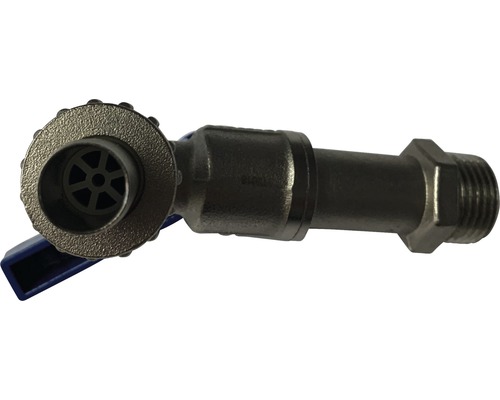 Hörnventil av metall med handtag