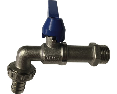 Vattenkran av metall med blått handtag