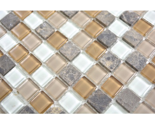 Mosaikplatta med kvadratiska element av glas och sten