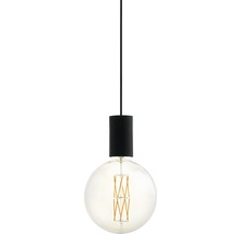 Pendellampa med rund glödlampa och svart takkopp