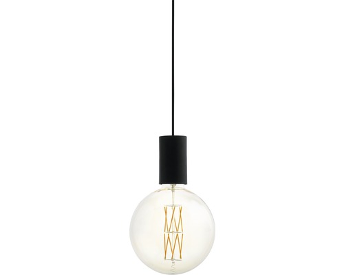 Pendellampa med rund glödlampa och svart takkopp