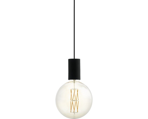 Pendellampa med rund glödlampa och svart upphängning