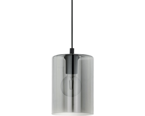 Taklampa EGLO Cadaques 1L rak svart/rök Pendellampa med lampskärm av glas