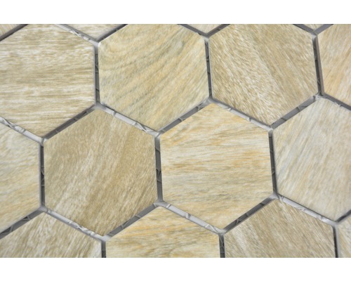 Sexkantig mosaikplatta med träutseende