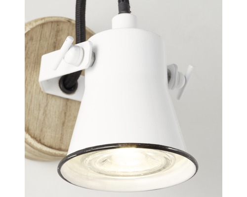 Vit vägglampa med träsockel för inomhusbelysning