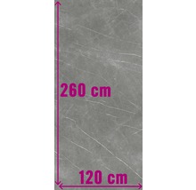 Grå klinker med marmorlook, 260 cm lång och 120 cm bred
