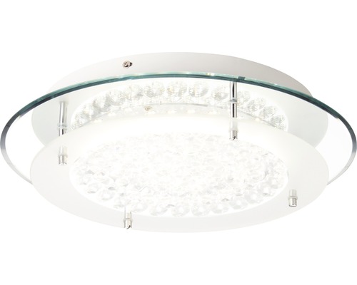 Rund taklampa av glas och metall med kristallelement