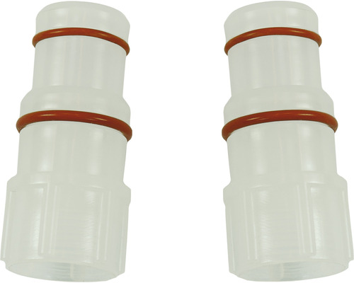 Två transparenta slangkopplingar av plast med tätningsringar