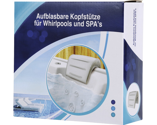 Förpackning med uppblåsbart nackstöd för bubbelpooler