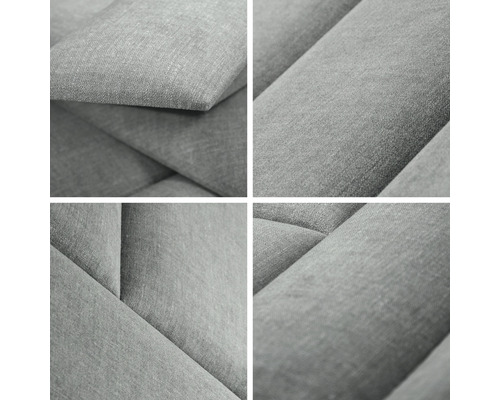 Närbild av akustikpaneler med tygklädsel