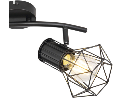 Svart taklampa med geometrisk lampskärm och glödlampa