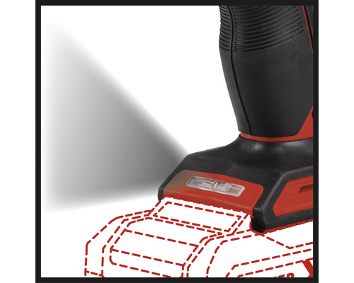 Detaljvy av en batteridriven maskin med LED-lampa