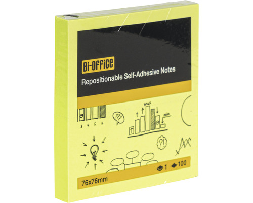 Bi-Office självhäftande anteckningar, 76x76 millimeter