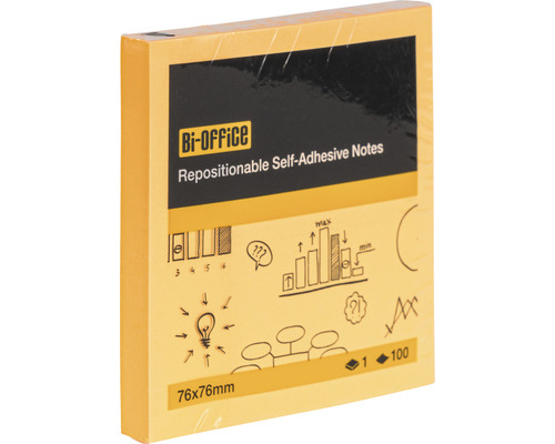Bi-Office självhäftande anteckningar, flyttbara, 76x76 millimeter, 100 ark