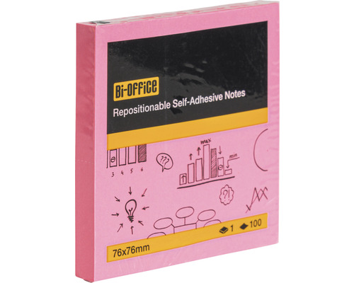 Bi-Office anteckningsblock, självhäftande, flyttbara, 76x76 millimeter