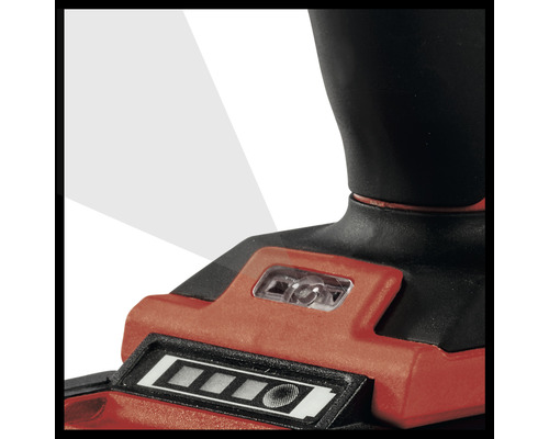 Detalj av en batteriindikator och en LED-lampa på ett verktyg