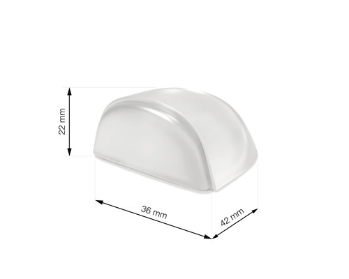 Enkel transparent dörrstopp med måtten 36 mm x 42 mm x 22 mm