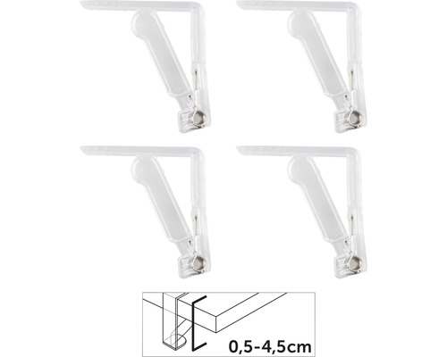 Fyra bordsduksklämmor av plast