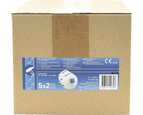 Förpackning med 10 andningsskydd FFP2 NR D med ventil enligt EN 149: 2001 + A1: 2009