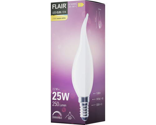 FLAIR LED-lampa CL35 E14, 2700 Kelvin, varmvit