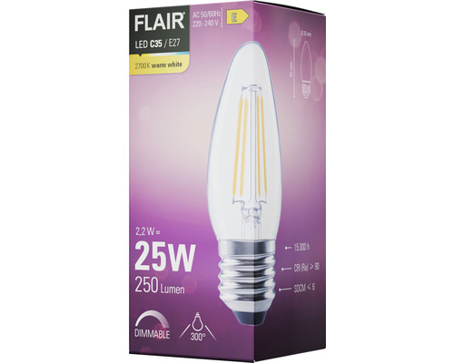 FLAIR LED-lampa C35/E27, 25 watt, varmvit