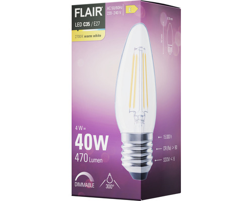 FLAIR LED-lampa C35 E27 4 Watt, produktförpackning