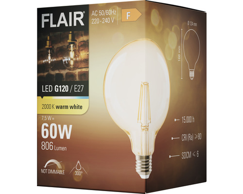 Flair LED-lampa G120 E27 2000K varmvit