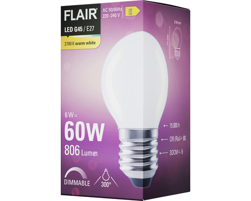 Flair LED-lampa G45 E27 6 watt motsvarar 60 watt dimbar