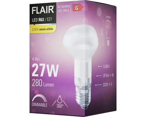 FLAIR LED-lampa R63 E27, 4 watt, 2700 Kelvin varmvit, dimbar