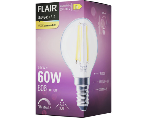 Förpackning för en dimbar Flair LED-lampa G45/E14