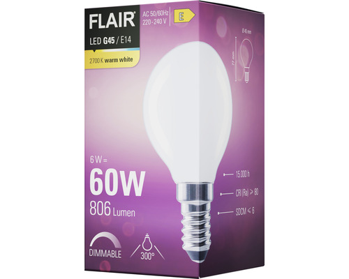FLAIR LED-lampa G45 E14, varmvit, dimbar