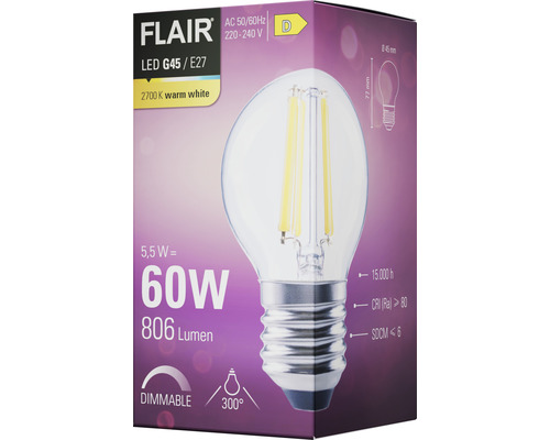 Förpackning för dimbar Flair LED-lampa G45 E27