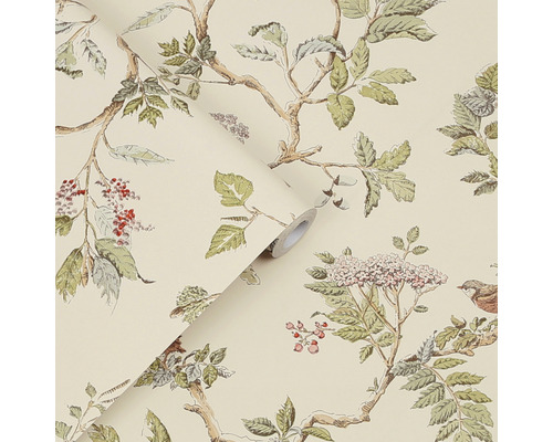 Tapetrulle med träd-, löv- och fågelmönster
