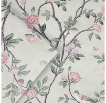 Tapet med blommönster, grenar och fågelmotiv