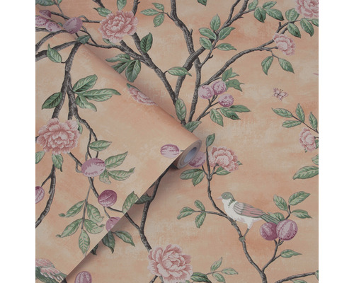 Tapet med blommönster och fågelmotiv