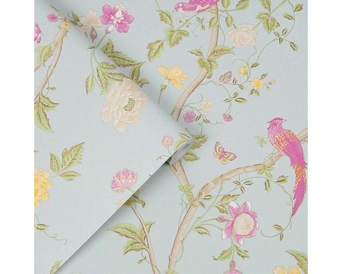 Tapet med fågel-, blom- och fjärilsmönster