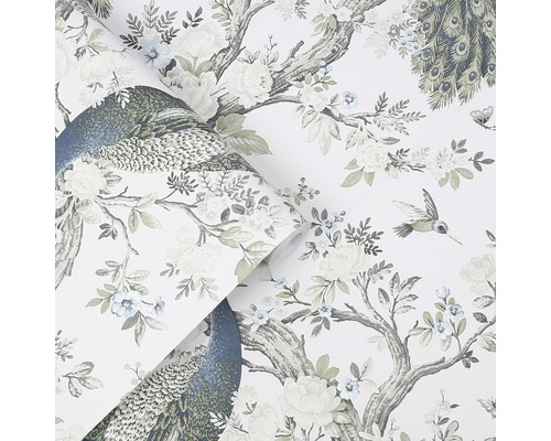 Tapetrulle med design av påfåglar, blommor och fåglar