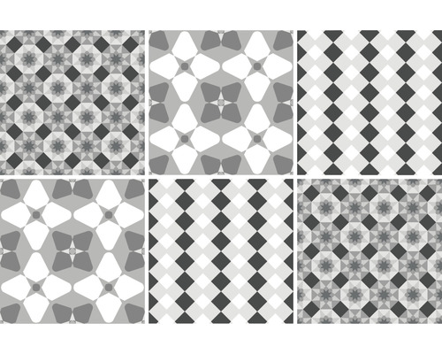 Kakeldekor VENILIA Onyx 15x15cm 6-pack Bild av olika gråtonsmönster