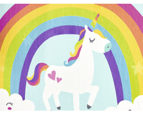 Enhörningsmotiv med regnbåge och moln