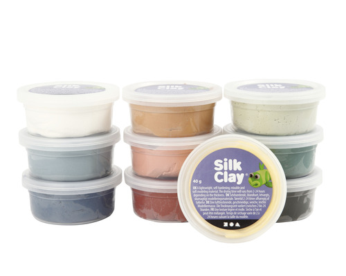 Silk Clay modelleringsmassa i olika färger i plastbehållare