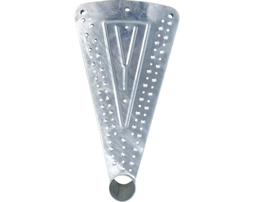 Stegelement för spiraltrappa av metall med hål.