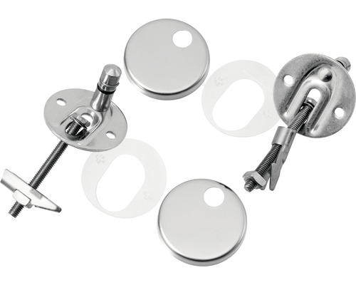 Toalettsitsfäste av metall med brickor och täcklock