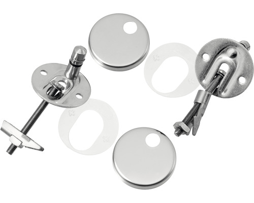 Fästset för toalettstolar, bestående av skruvar, muttrar och lock