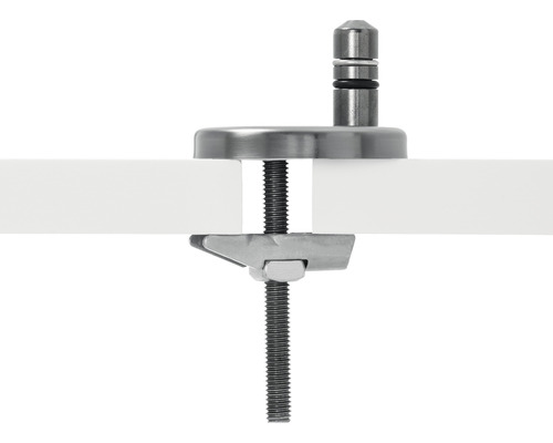 Glasklämma med gängstift för montering av glasskivor