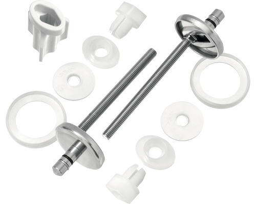 Monteringssats för toalettstolar med skruvar, brickor och lock