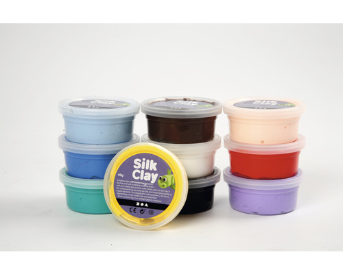Flerfärgad Silk Clay modellera i plastbehållare