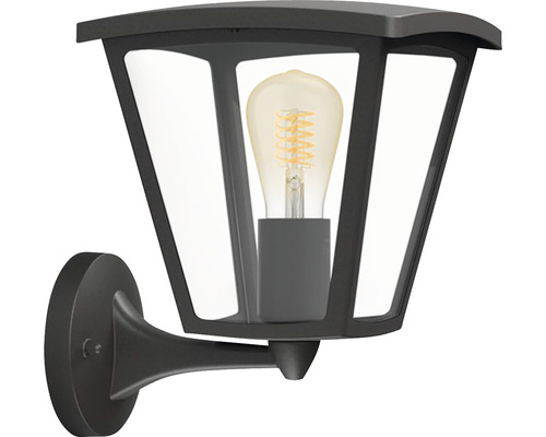 Svart utomhusvägglampa med klart glas och glödlampa